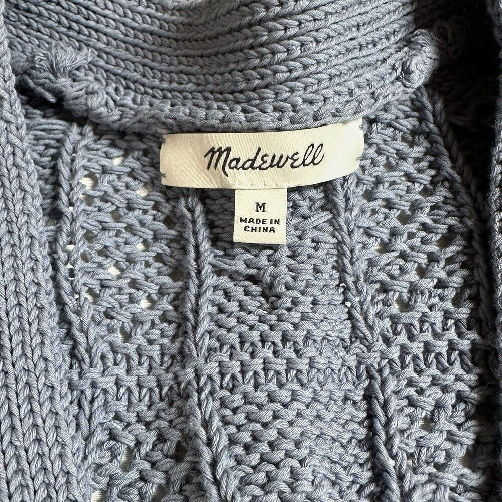 Madewell Blue Open Stitch Cable Knit Cotton Cardigan Sweater Sz M Timeless Cold - Picture 3 of 10